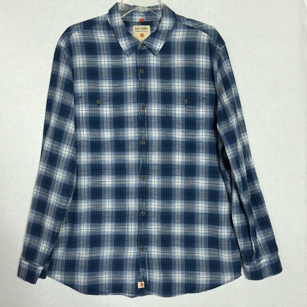 Ruff Hewn Men’s Large Blue Plaid Button Up Long‎ Sleeve Shirt